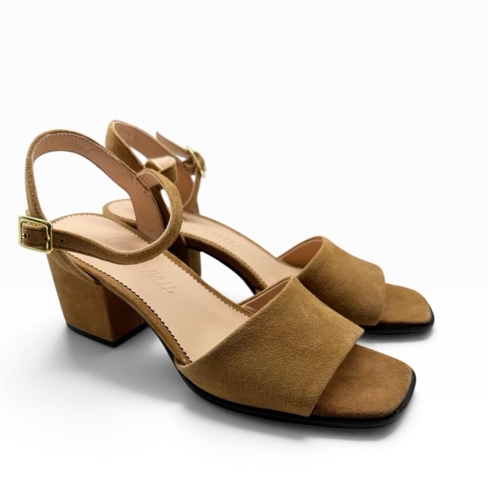 NWOB J. Crew Dylan Block Heel Sandals Light Brown Suede Size 6.5